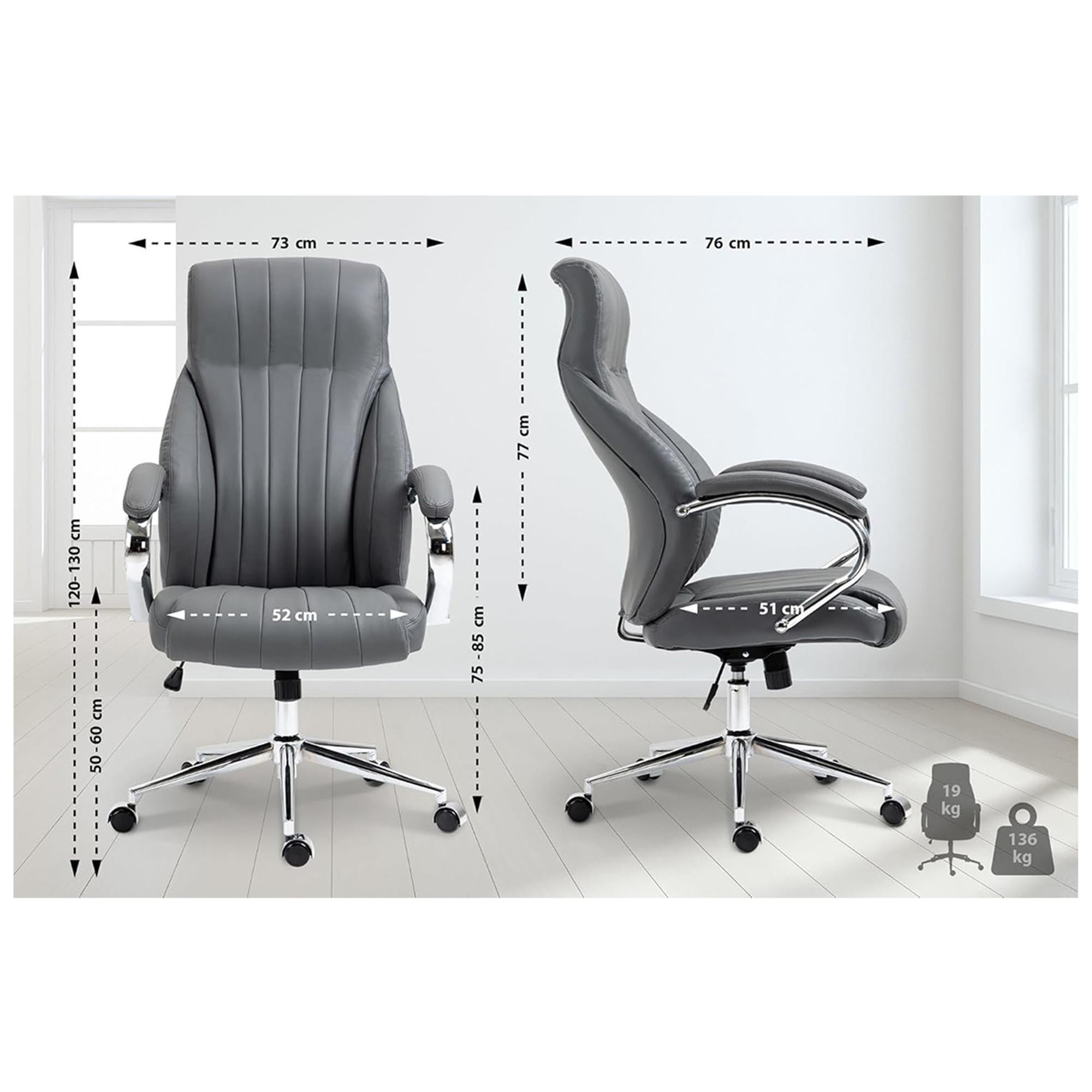 Sillón de oficina DANIA, Diseño Elegante, Gran Acolchado, en Piel Natural color Negro