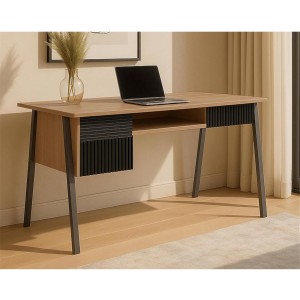 Mesa de escritorio OPAL, cuidado diseño, en madera color Roble