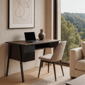 Mesa de escritorio OPAL, cuidado diseño, en madera color Roble