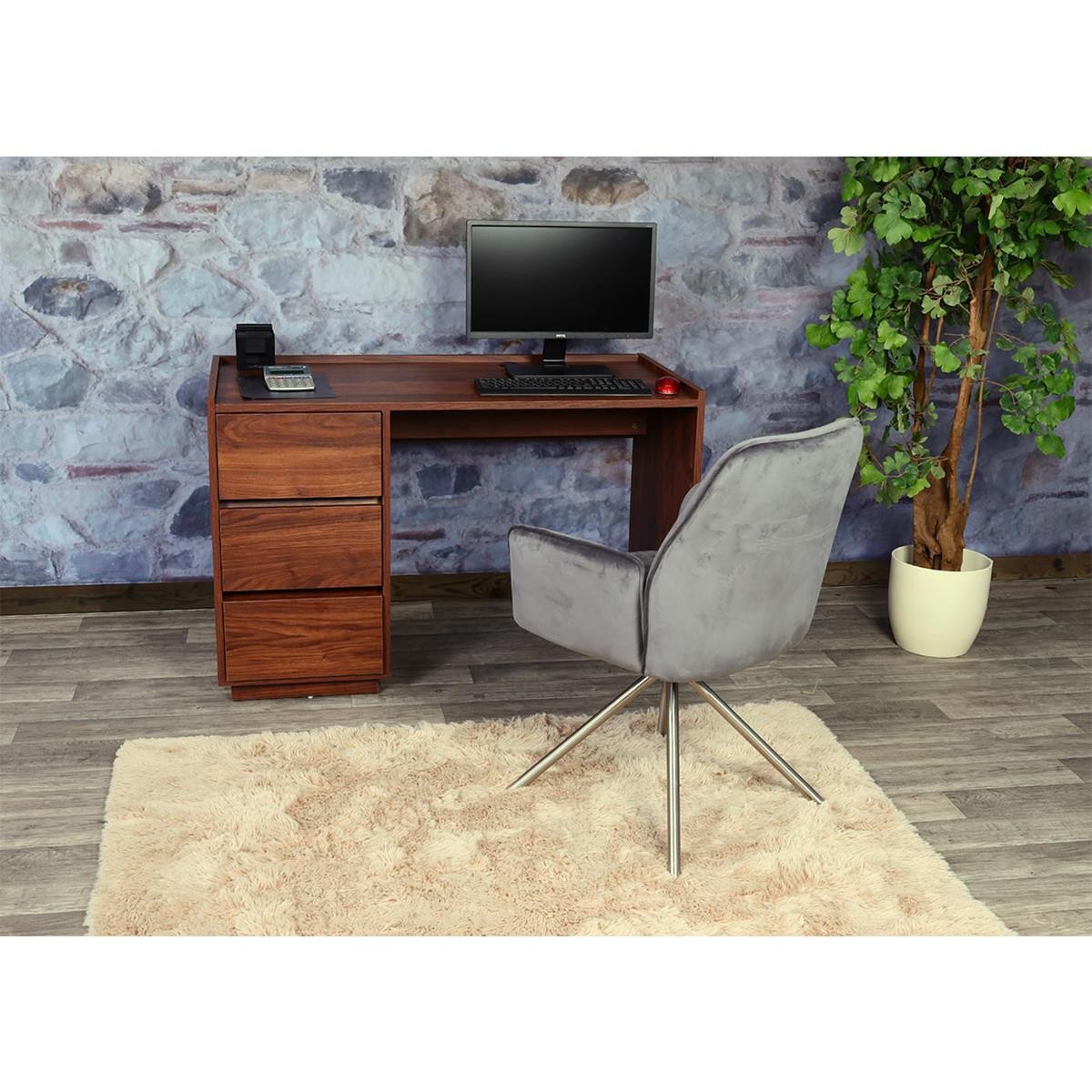 Mesa de Ordenador NORWAY, Elegante y Funcional, Dimensiones 121x60x78 cm, en Madera color Nogal