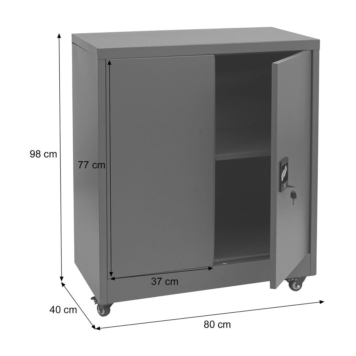 Armario Archivador BRENTON, 98x40x80 cm, con Ruedas, en Acero, color Gris Claro