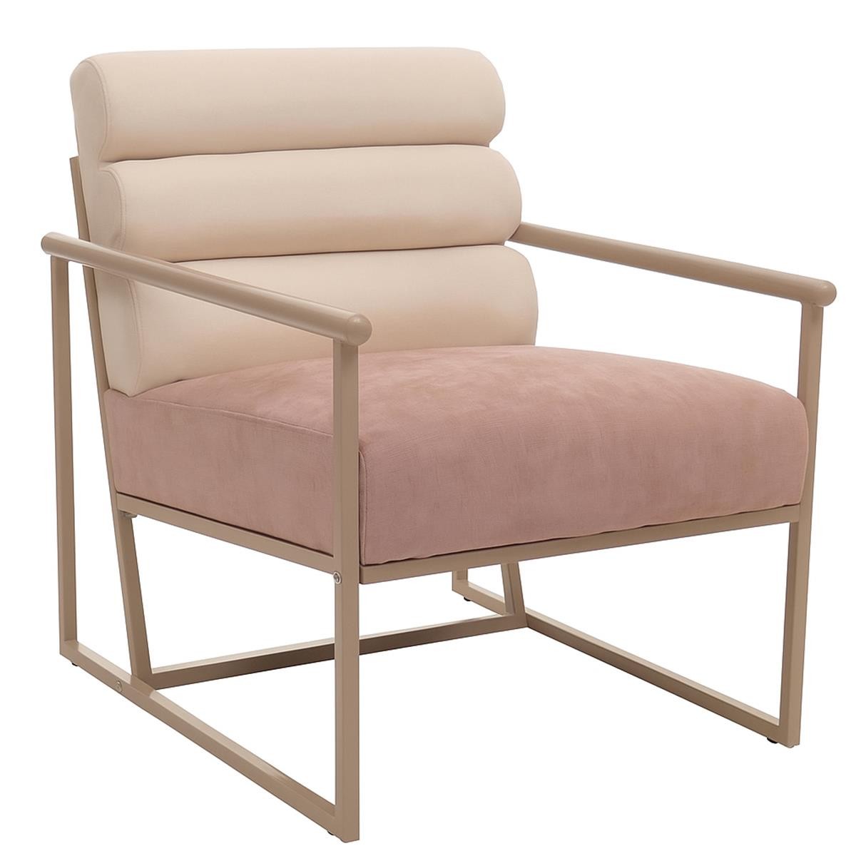 Silla de Confidente de Diseño MILLS, Estructura Metálica, en Tela color Crema y Rosa