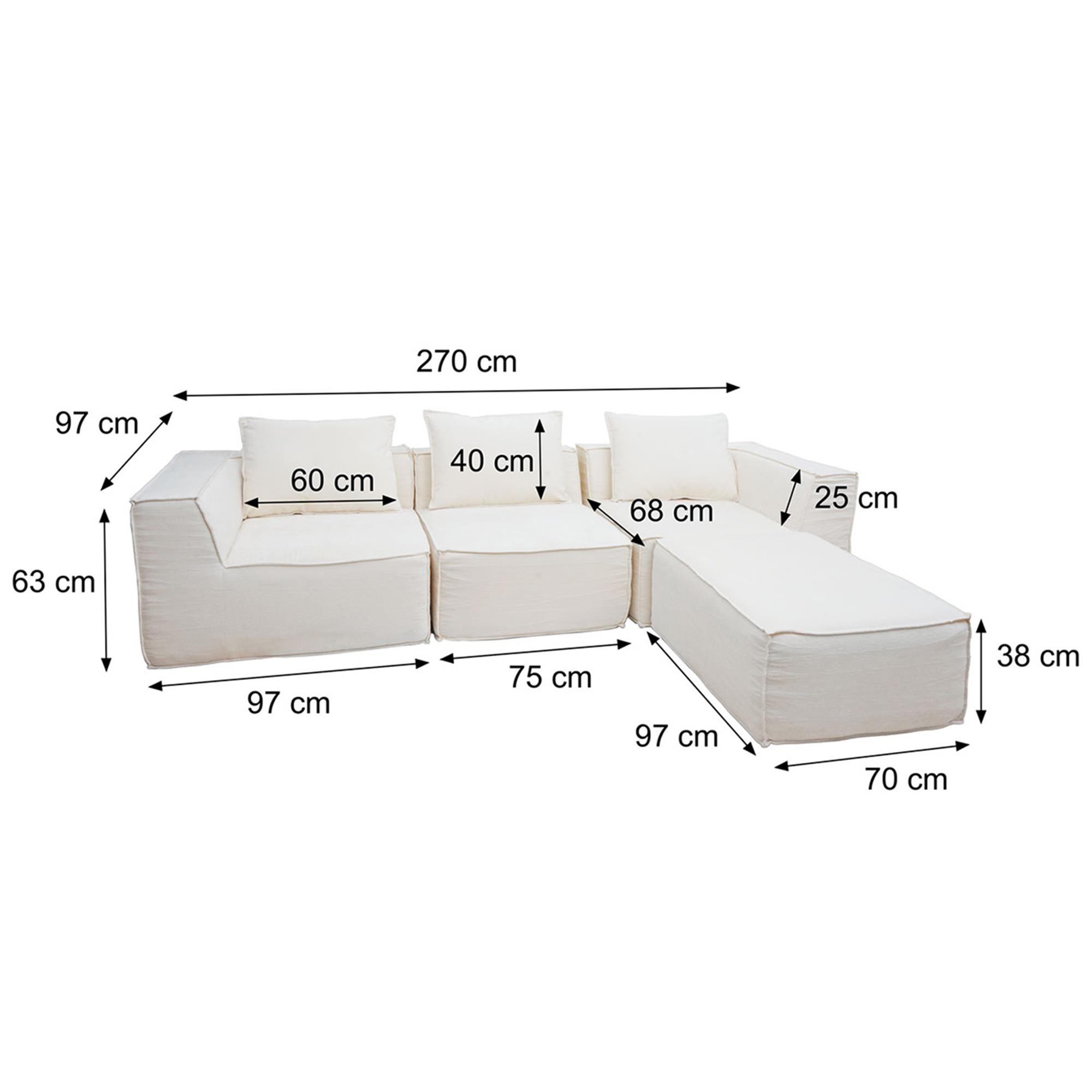 Sofá Modular de 3 plazas NANUK, Con Chaise Longue, Grueso Acolchado, en Tela color Gris