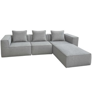 Sofá 3 plazas NANUK, Gran Acolchado, en Tela color Gris Claro