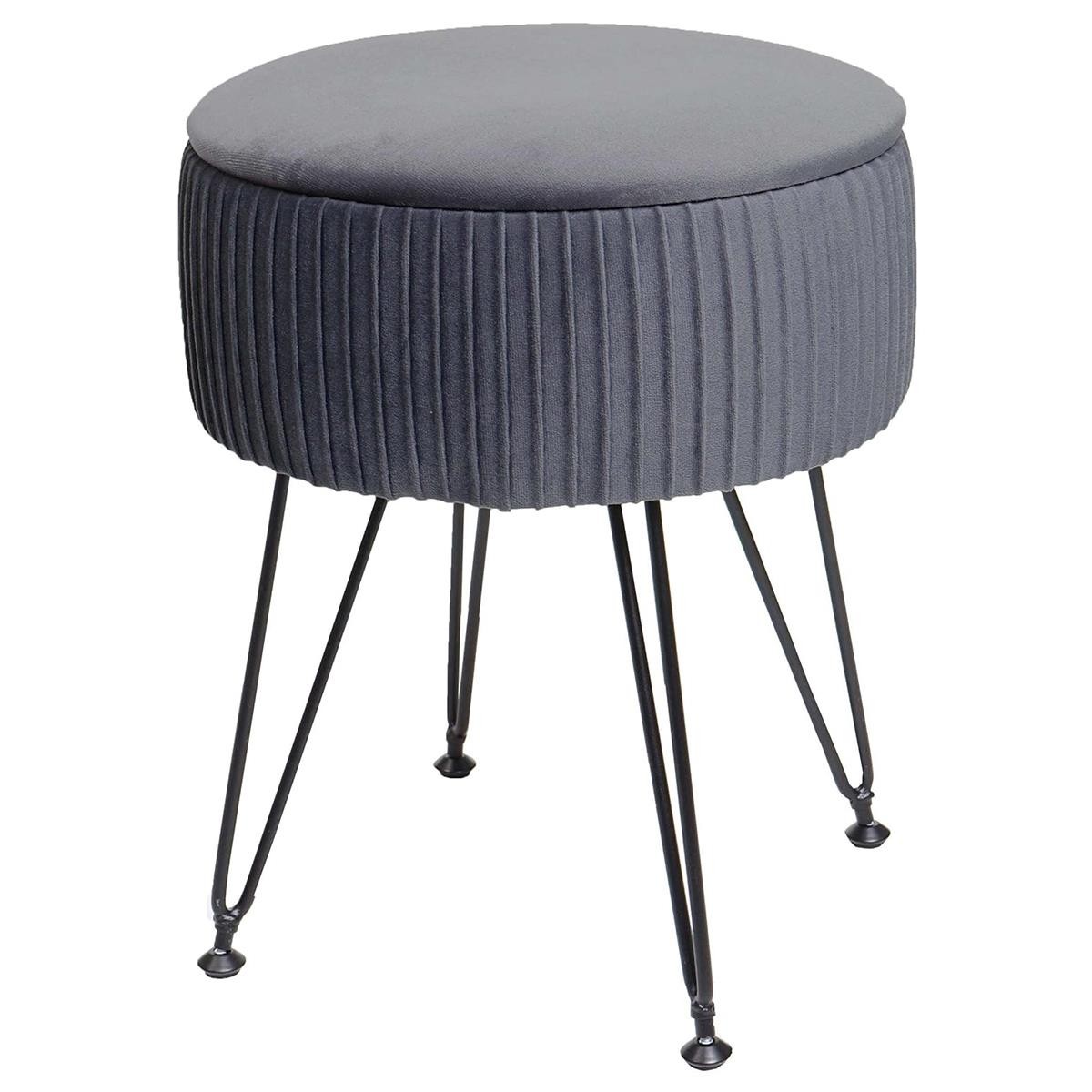 Taburete MEKO, Compartimento Portaobjetos, Patas Negras, en Tela color Gris
