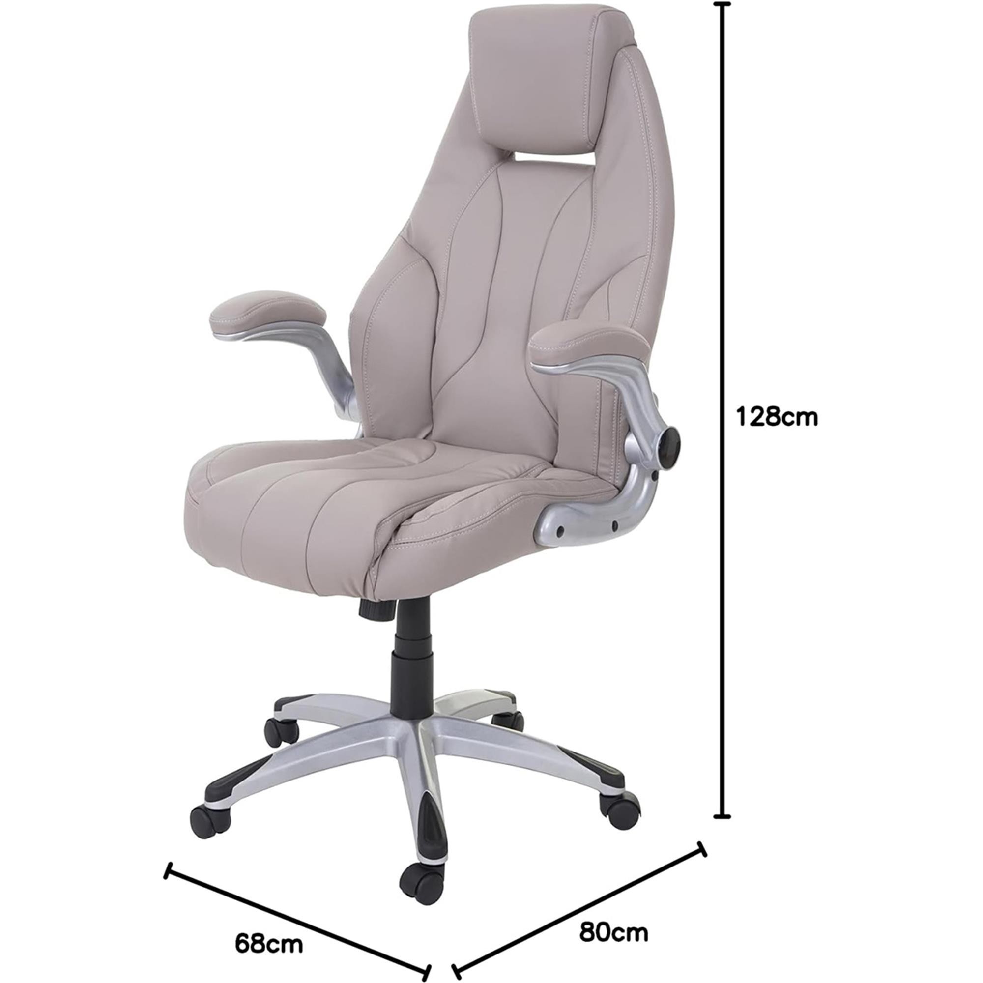Silla de Oficina BOBI, Grueso Acolchado, Reposabrazos Abatibles, en Piel color Negro