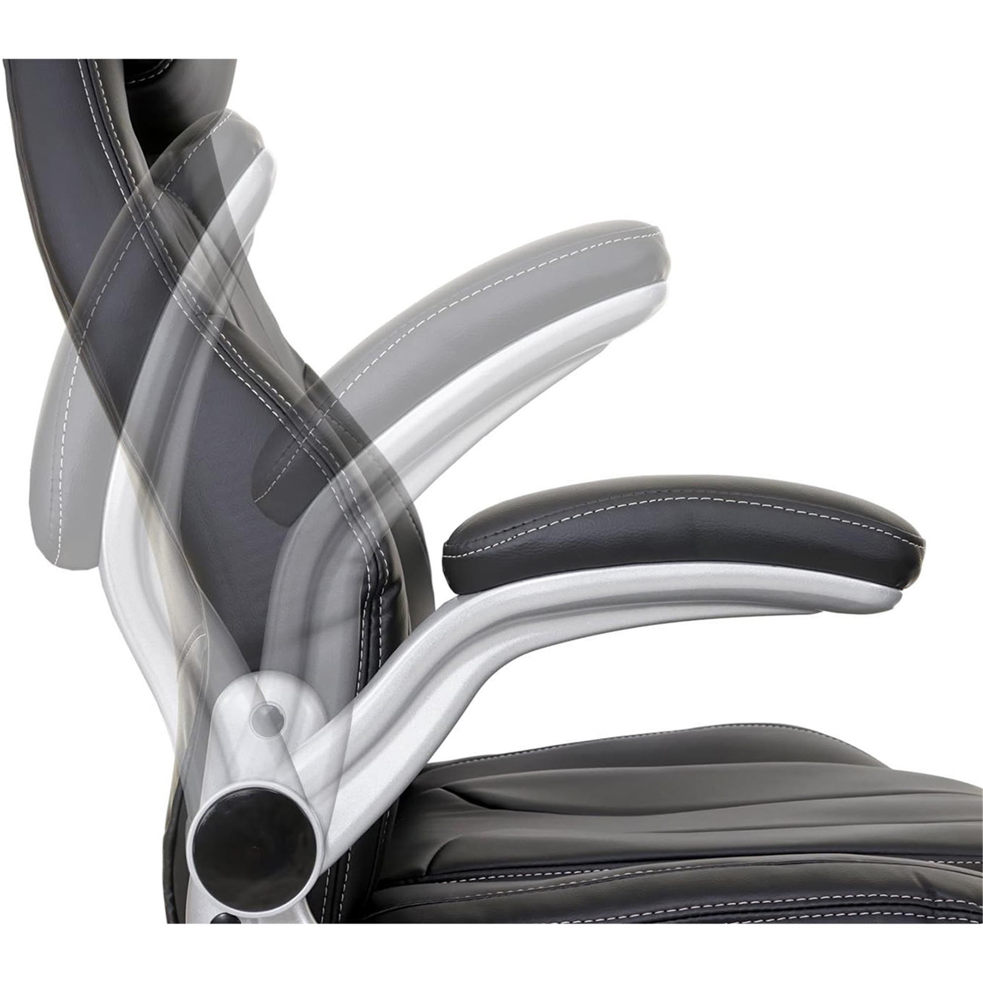 Silla de Oficina BOBI, Grueso Acolchado, Reposabrazos Abatibles, en Piel color Negro