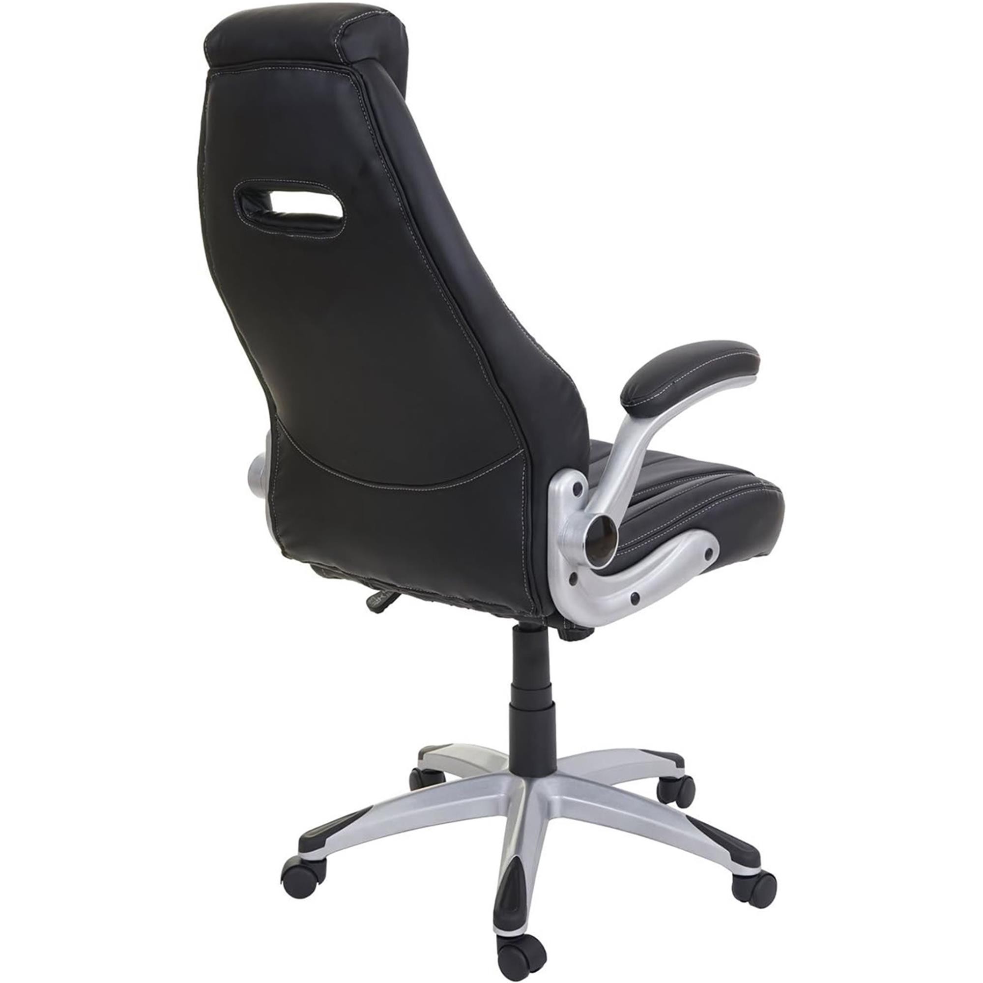 Silla de Oficina BOBI, Grueso Acolchado, Reposabrazos Abatibles, en Piel color Negro
