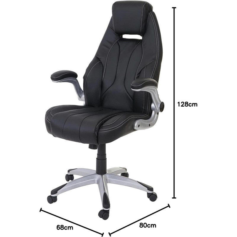 Silla de oficina con Brazos abatibles BOBI, en Piel sintética color Negro