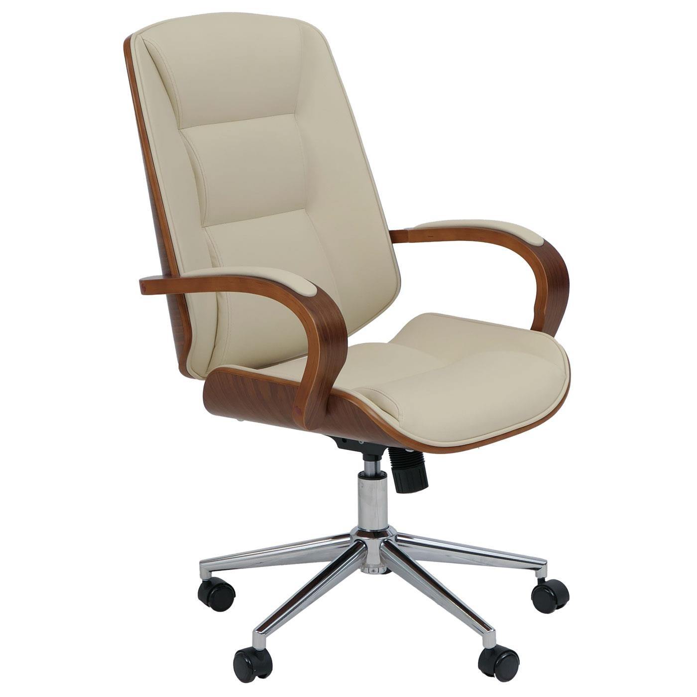 Silla de Oficina CLARIN, Grueso Acolchado, Elegante Diseño en Madera Nogal y Piel color Negro