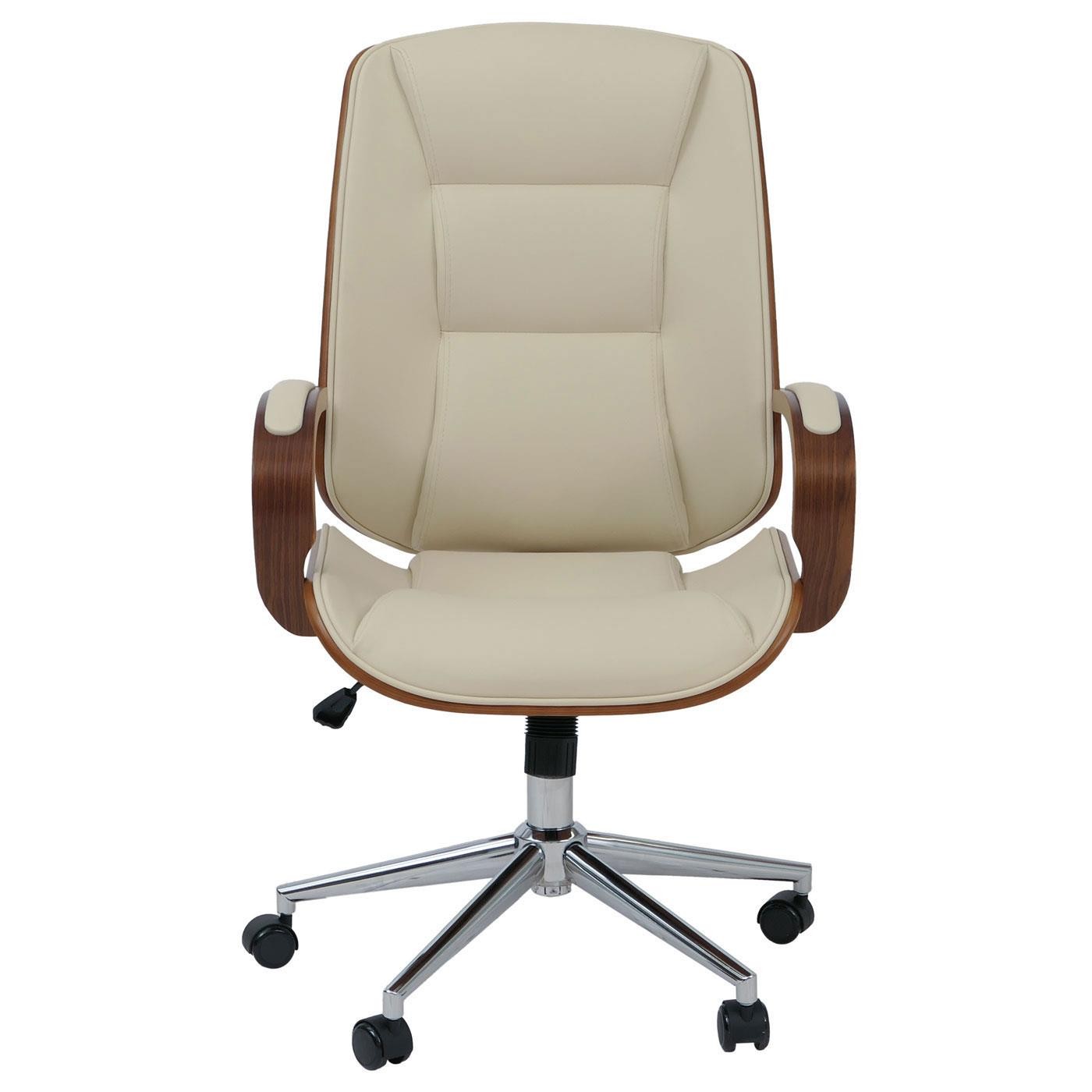 Silla de Oficina CLARIN, Grueso Acolchado, Elegante Diseño en Madera Nogal y Piel color Negro