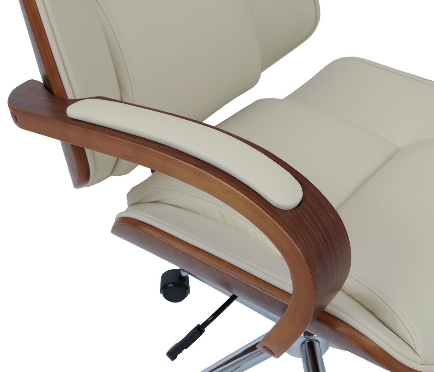 Silla de Oficina CLARIN, Grueso Acolchado, Elegante Diseño en Madera Nogal y Piel color Negro