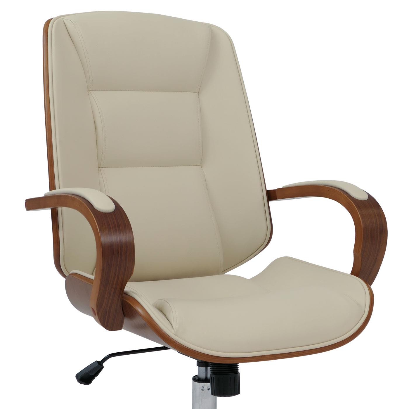 Silla de Oficina CLARIN, Grueso Acolchado, Elegante Diseño en Madera Nogal y Piel color Negro