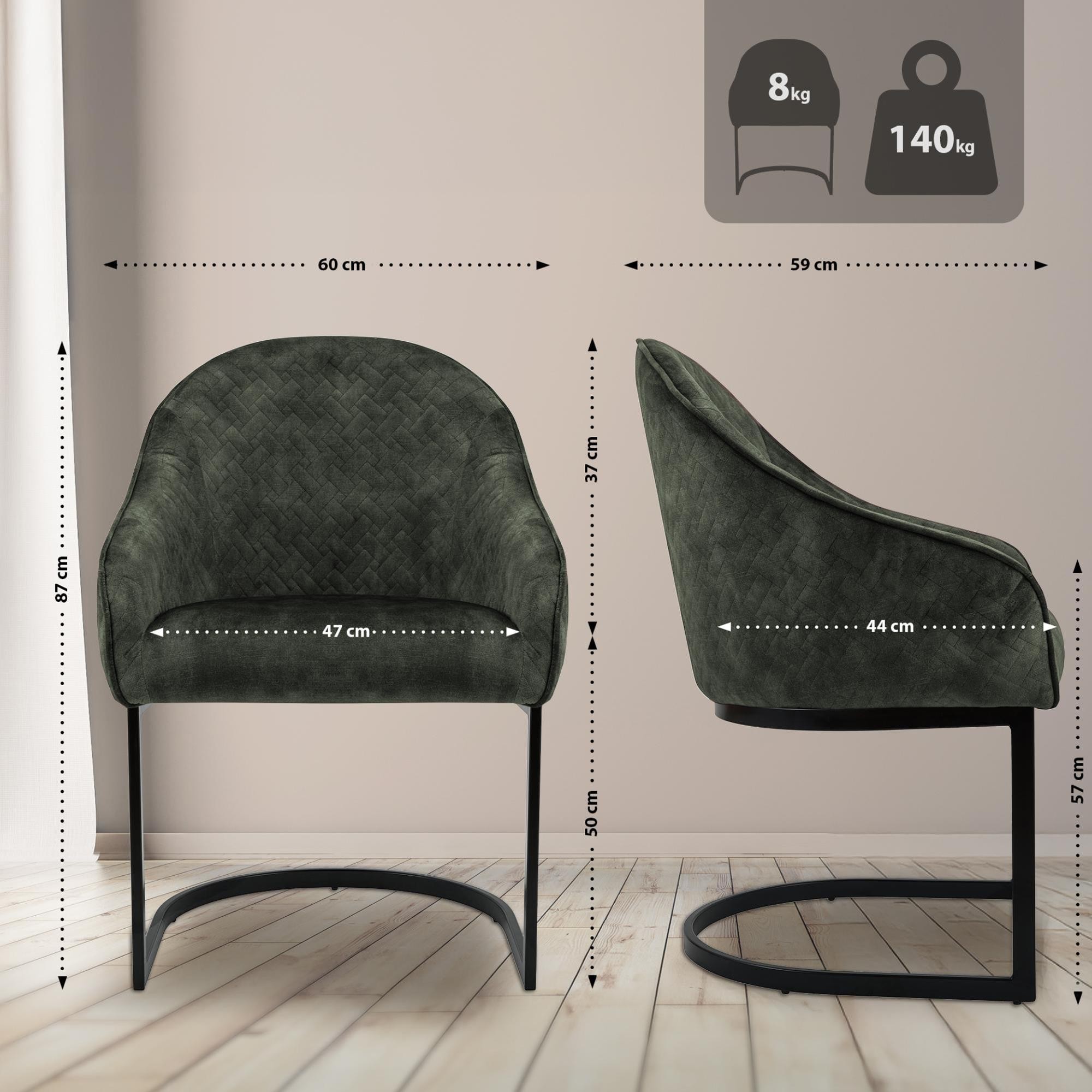 Silla de Confidente TIKA, Grueso Acolchado, Estructura Metálica, en Terciopelo color Crema