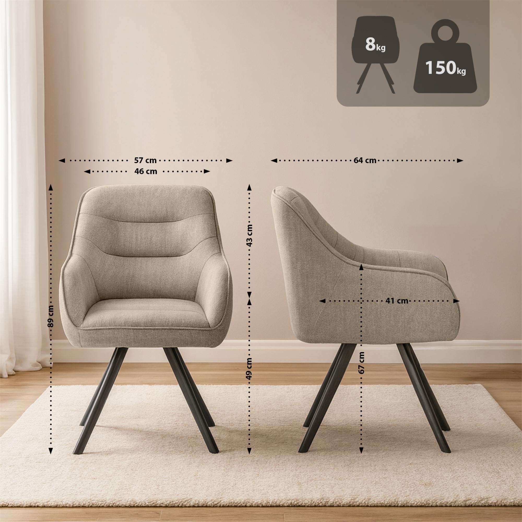 Silla de Confidente NISTAL, Base Giratoria 180º, Gran acolchado, en Tela color Gris Oscuro