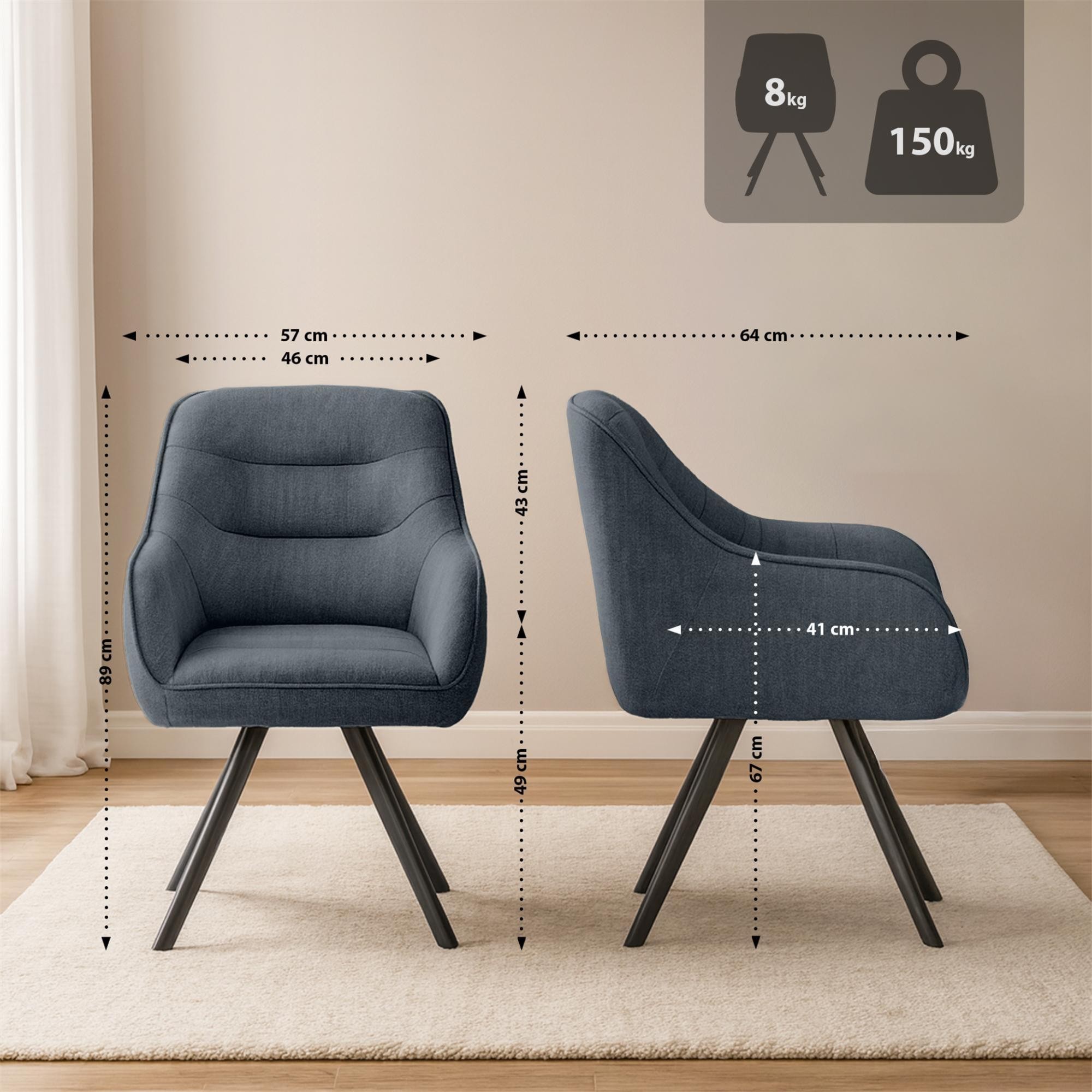 Silla de Confidente NISTAL, Base Giratoria 180º, Gran acolchado, en Tela color Gris Oscuro