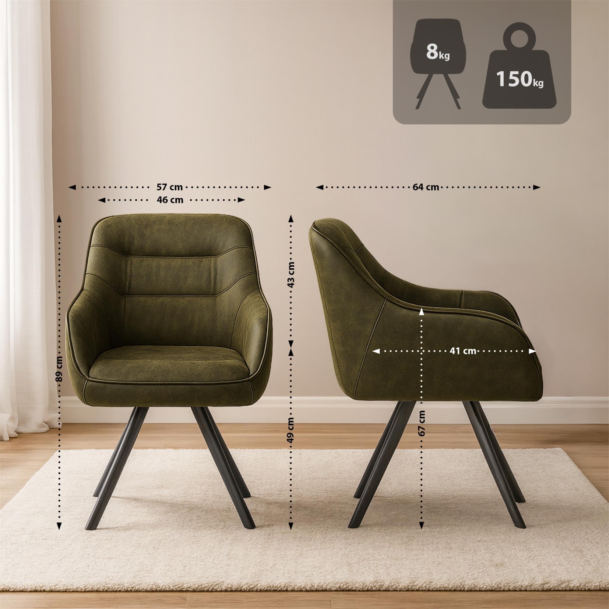Silla de Confidente NISTAL, Base Giratoria 180º, Gran acolchado, en Piel color Verde