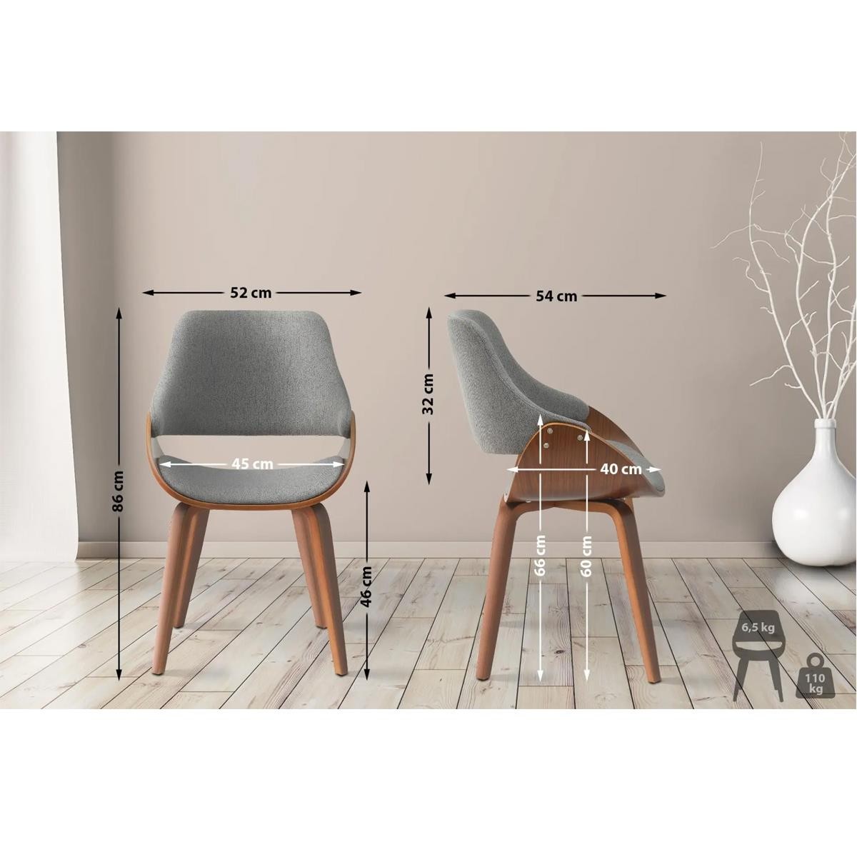 Silla de Confidente NESKA TELA, Diseño Moderno, en Madera Nogal, color Negro