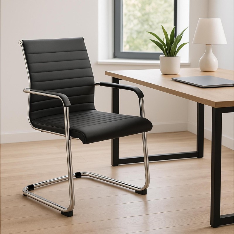 Silla de Confidente LINA en Piel color Negro