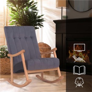 Sillón Mecedora SELMA, madera clara y Tela color Gris
