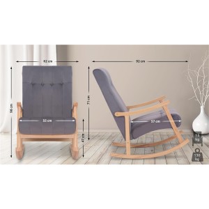 Sillón Mecedora SELMA, madera clara y Tela color Gris