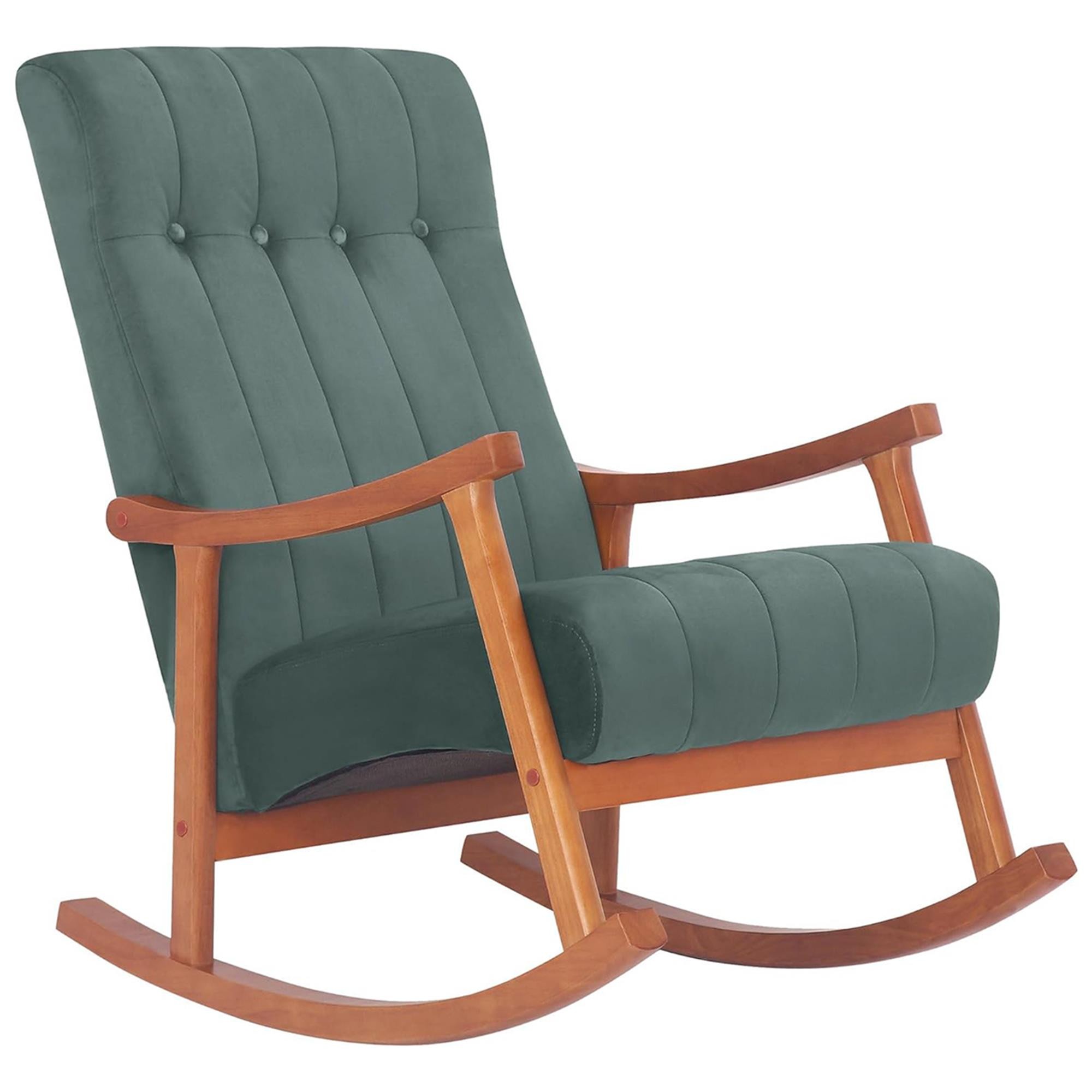 Sillón Mecedora SELMA, Gran acolchado, Estructura Madera Clara, Tela color Gris