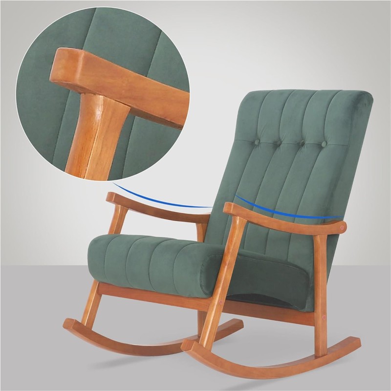 Sillón Mecedora SELMA, madera clara y Tela color Gris