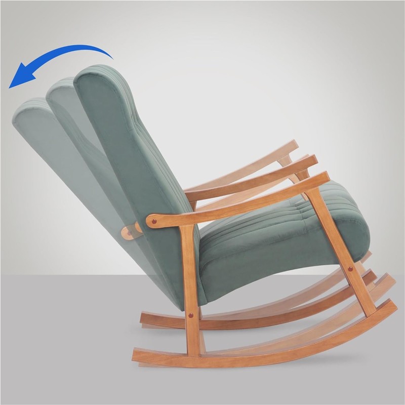 Sillón Mecedora SELMA, madera clara y Tela color Gris