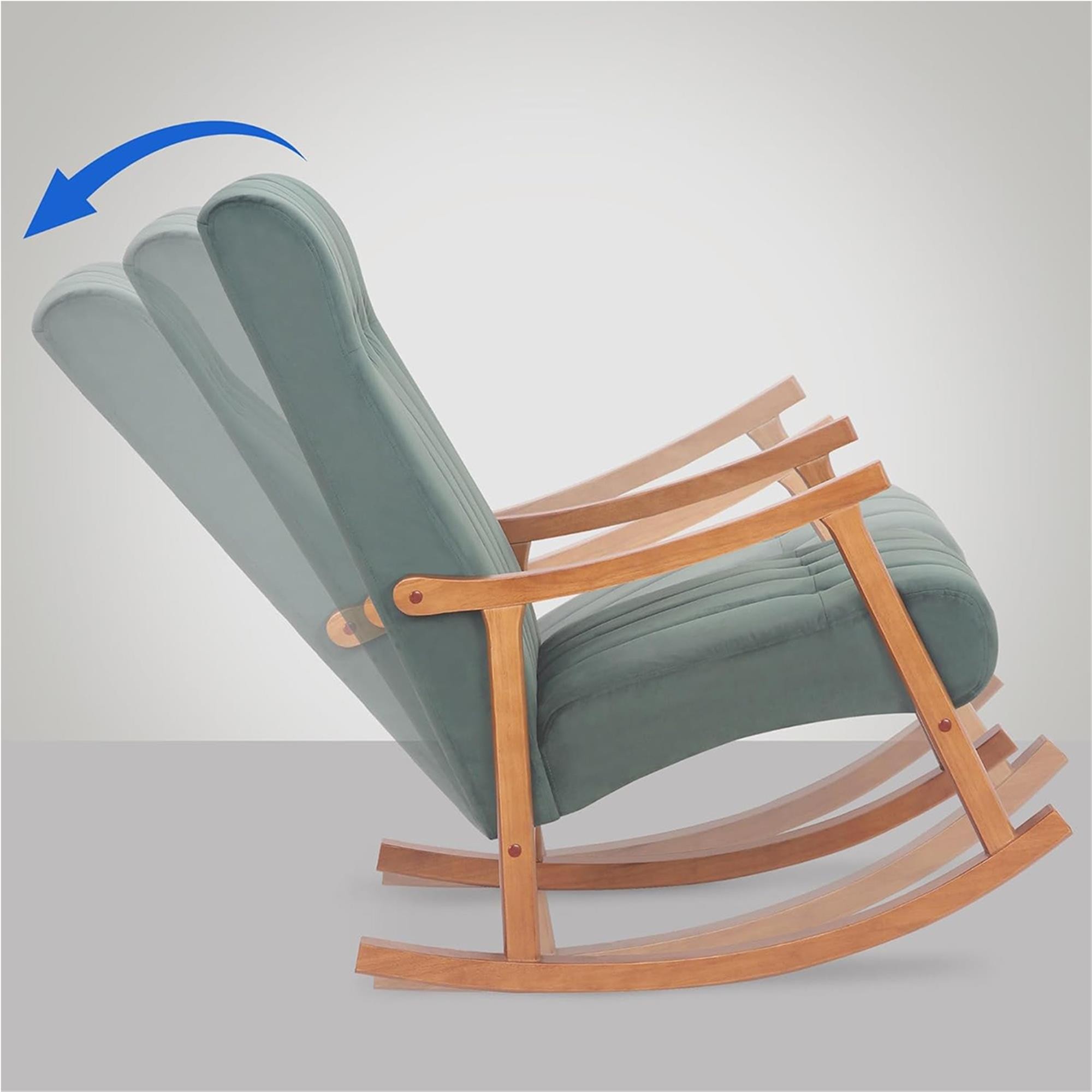 Sillón Mecedora SELMA, Gran acolchado, Estructura Madera Clara, Tela color Gris