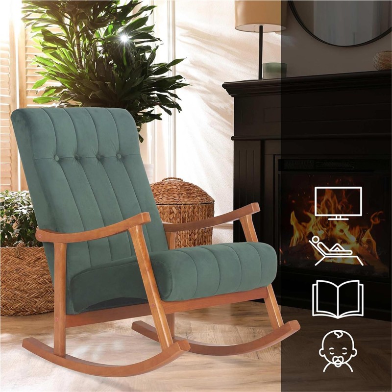 Sillón Mecedora SELMA, madera clara y Tela color Gris