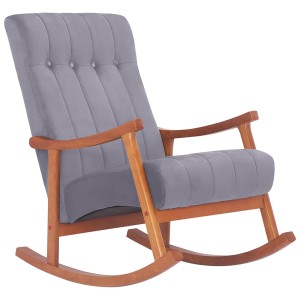 Sillón Mecedora SELMA, madera clara y Tela color Gris