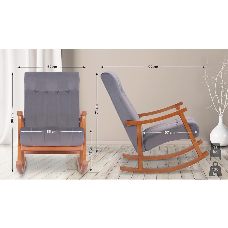 Sillón Mecedora SELMA, madera clara y Tela color Gris