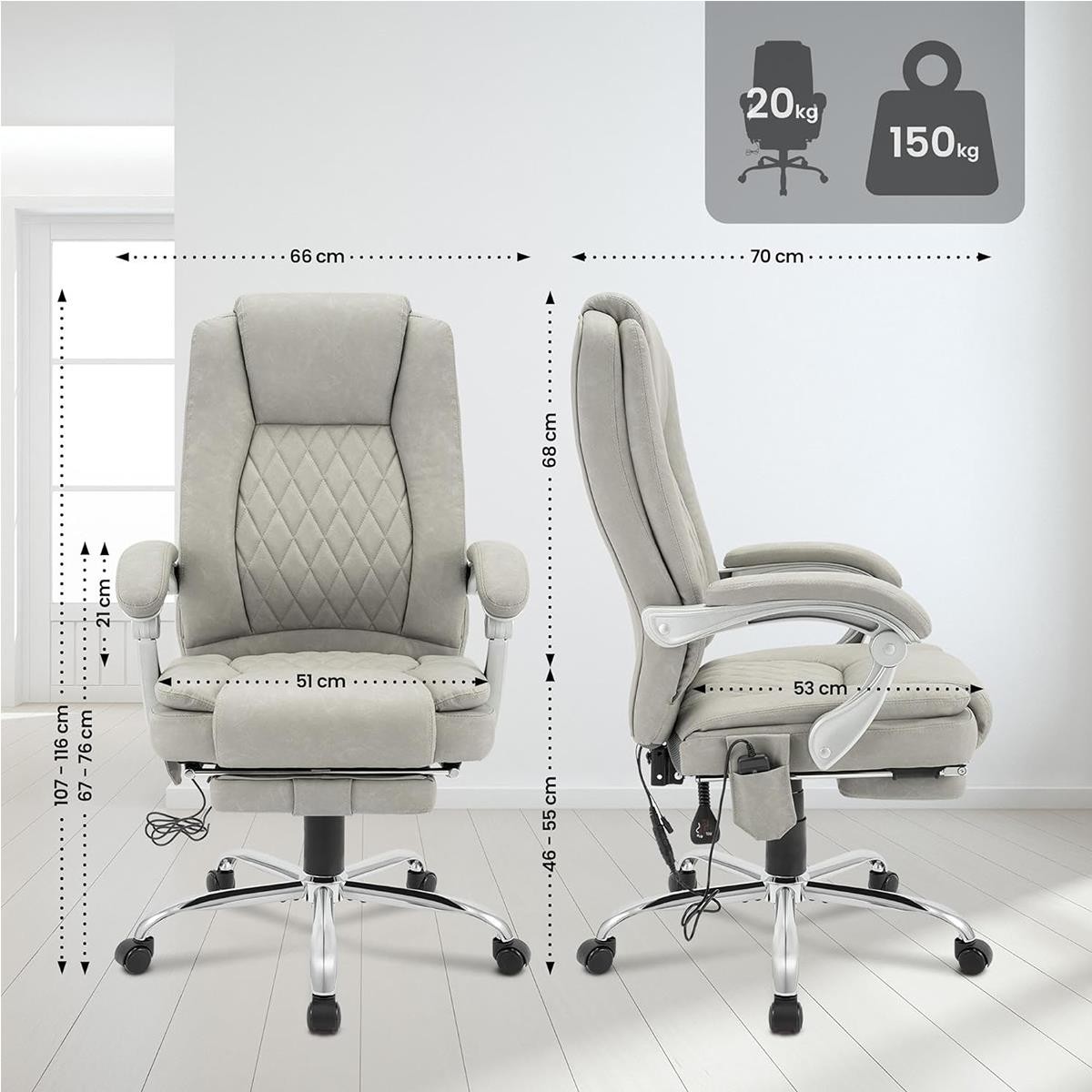 Sillón de Oficina CABUYA, Reposapiés Extensible, Función Masaje, en Piel color Negro
