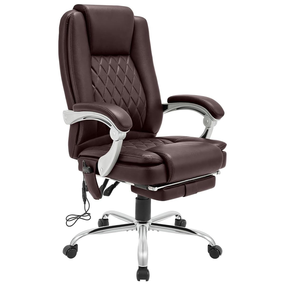 Sillón de Oficina CABUYA, Reposapiés Extensible, Función Masaje, en Piel color Negro