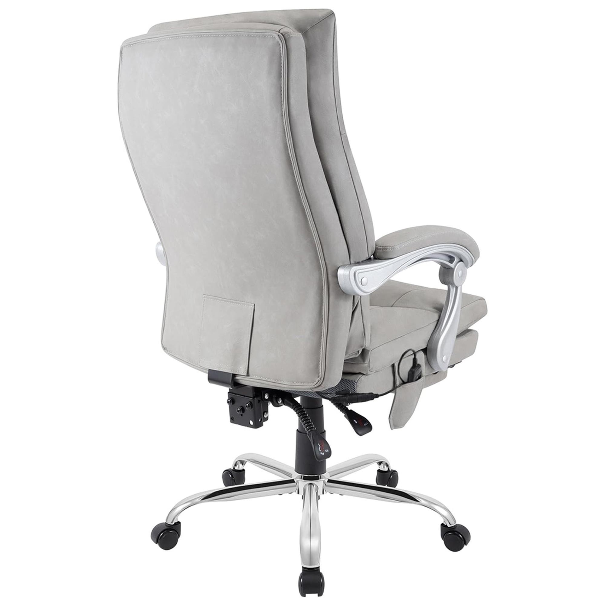 Sillón de Oficina SARMI, Reposapiés Extensible, Función Masaje y Calefactable, en Piel color Negro