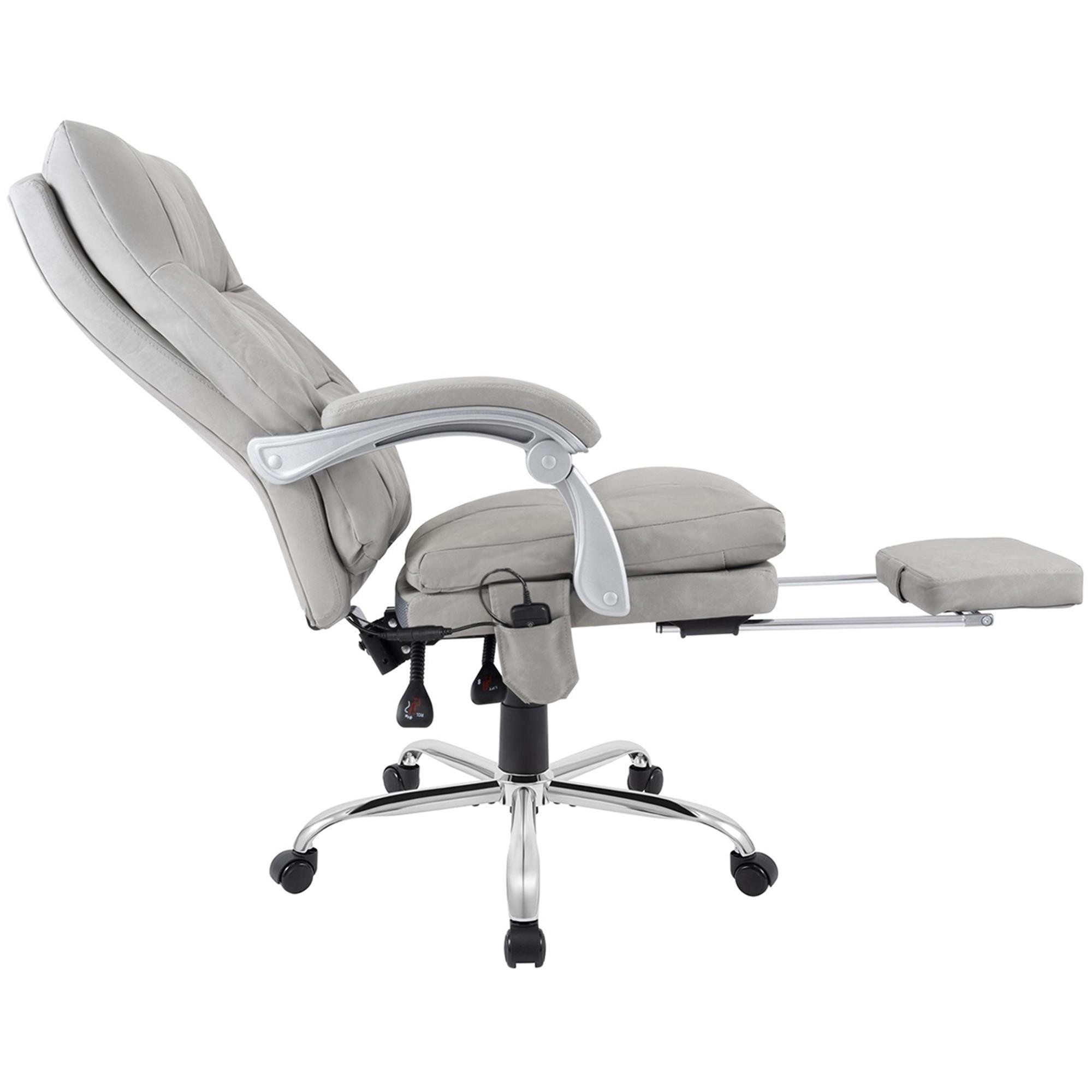 Sillón de Oficina SARMI, Reposapiés Extensible, Función Masaje y Calefactable, en Piel color Negro
