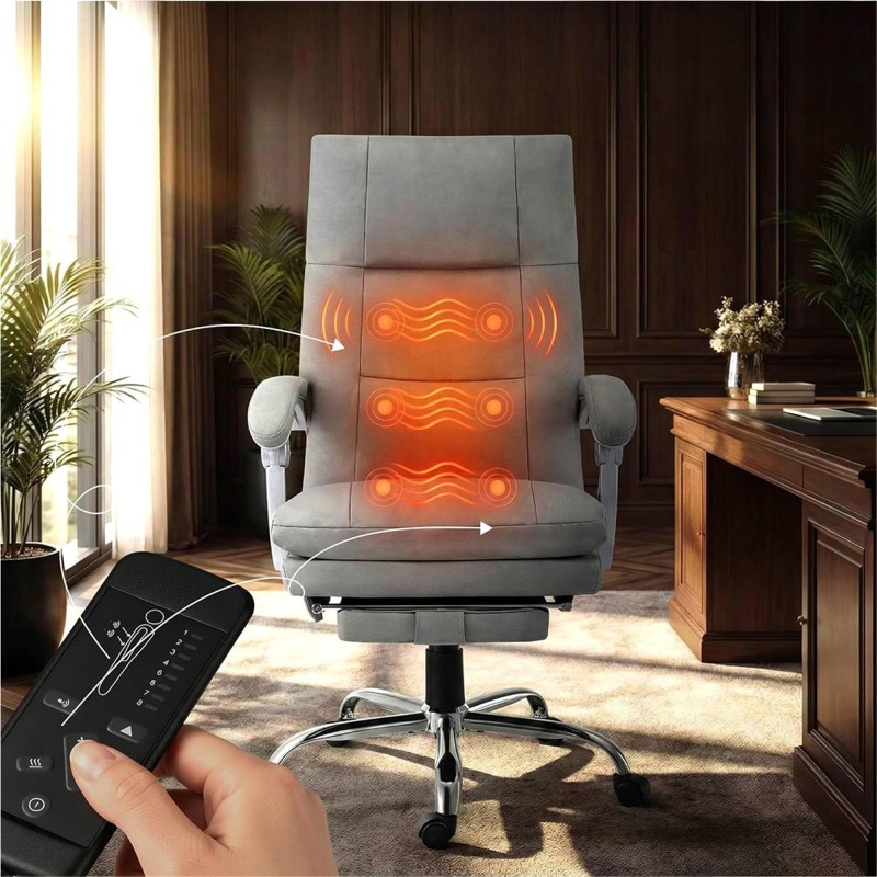 Sillón de Oficina SARMI, Reposapiés Extensible, en Piel color Negro