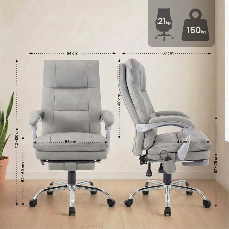 Sillón de Oficina SARMI, Reposapiés Extensible, en Piel color Negro