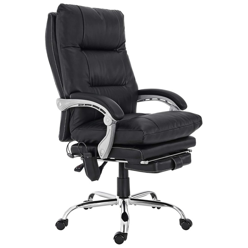 Sillón de Oficina SARMI, Reposapiés Extensible, en Piel color Negro