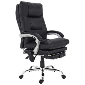 Sillón de Oficina SARMI, Reposapiés Extensible, en Piel color Negro