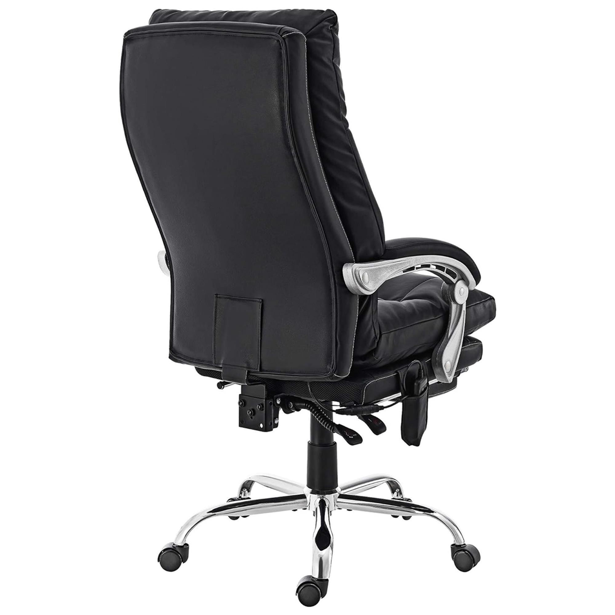 Sillón de Oficina SARMI, Reposapiés Extensible, Función Masaje y Calefactable, en Piel color Negro