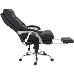Sillón de Oficina SARMI, Reposapiés Extensible, en Piel color Negro