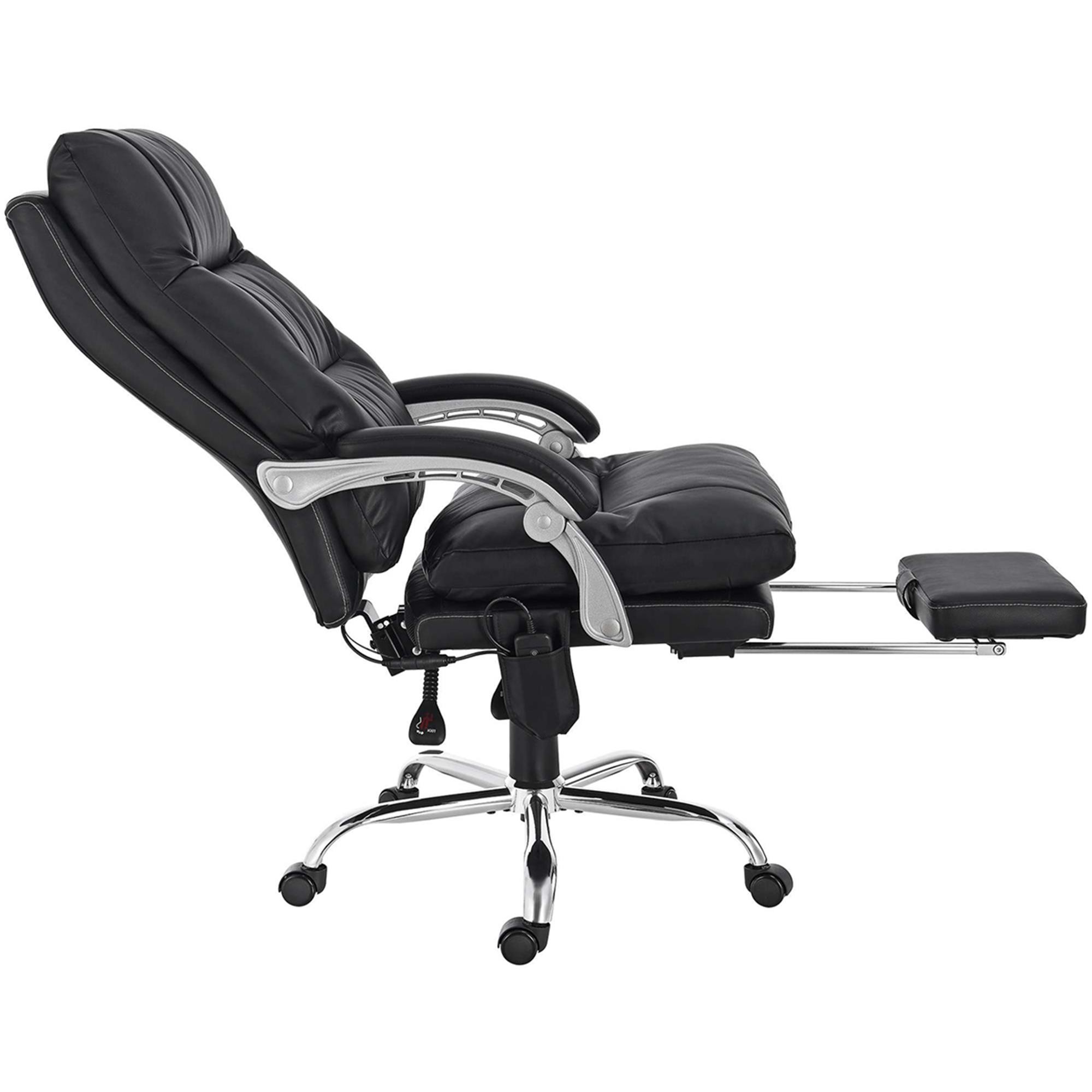 Sillón de Oficina SARMI, Reposapiés Extensible, Función Masaje y Calefactable, en Piel color Negro