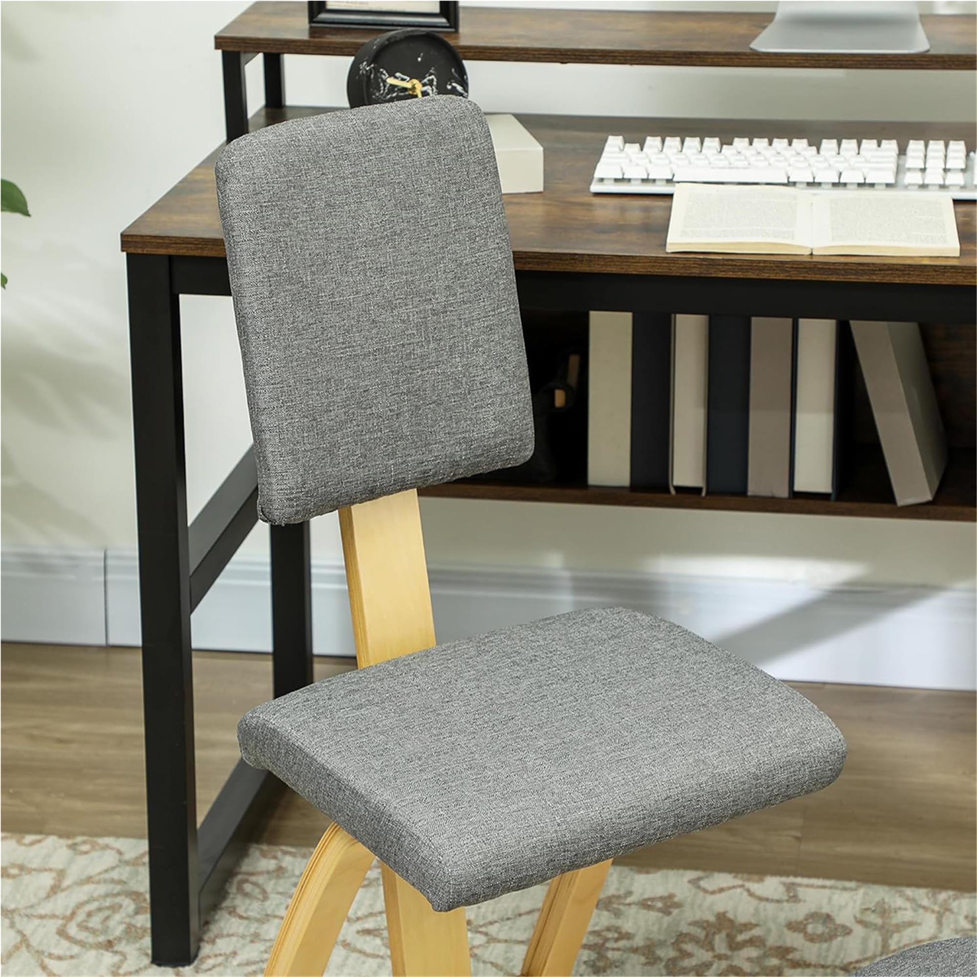 Silla Ergonómica de Rodillas MOLTY, con Respaldo, Tapizada en Lino Sintético color Gris