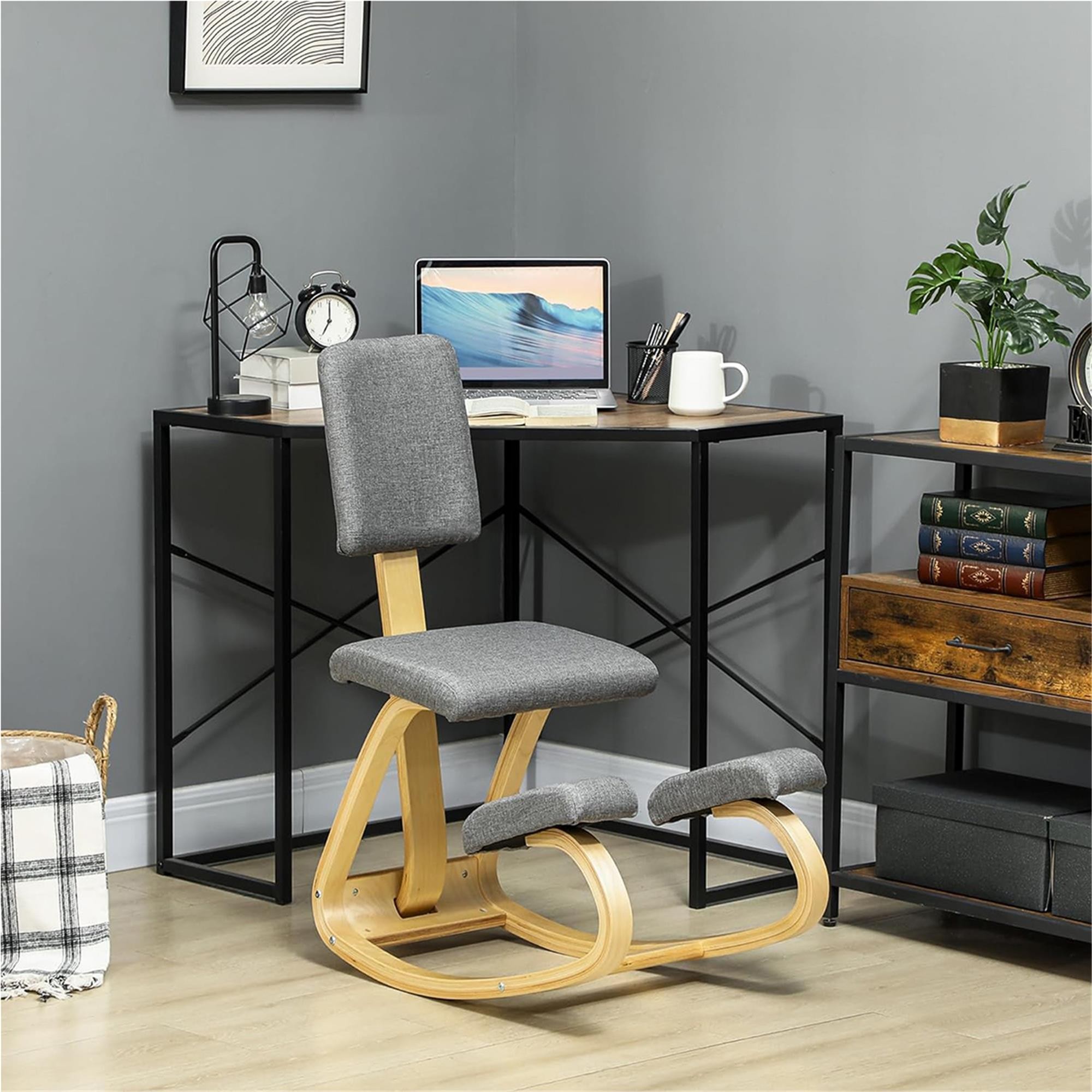 Silla Ergonómica de Rodillas MOLTY, con Respaldo, Tapizada en Lino Sintético color Gris