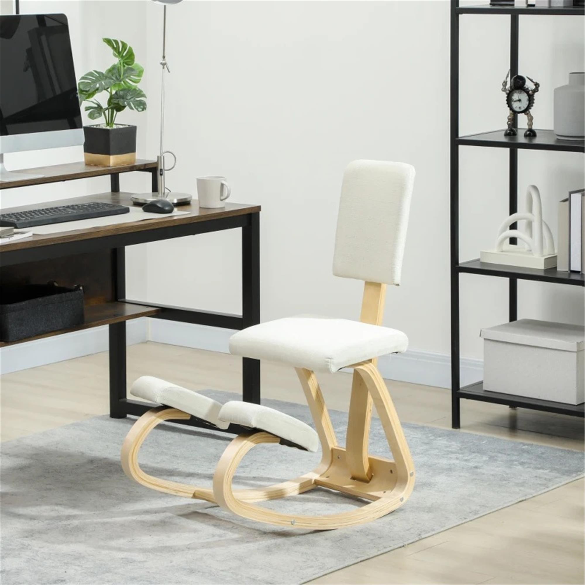 Silla Ergonómica de Rodillas MOLTY, con Respaldo, Tapizada en Lino Sintético color Gris