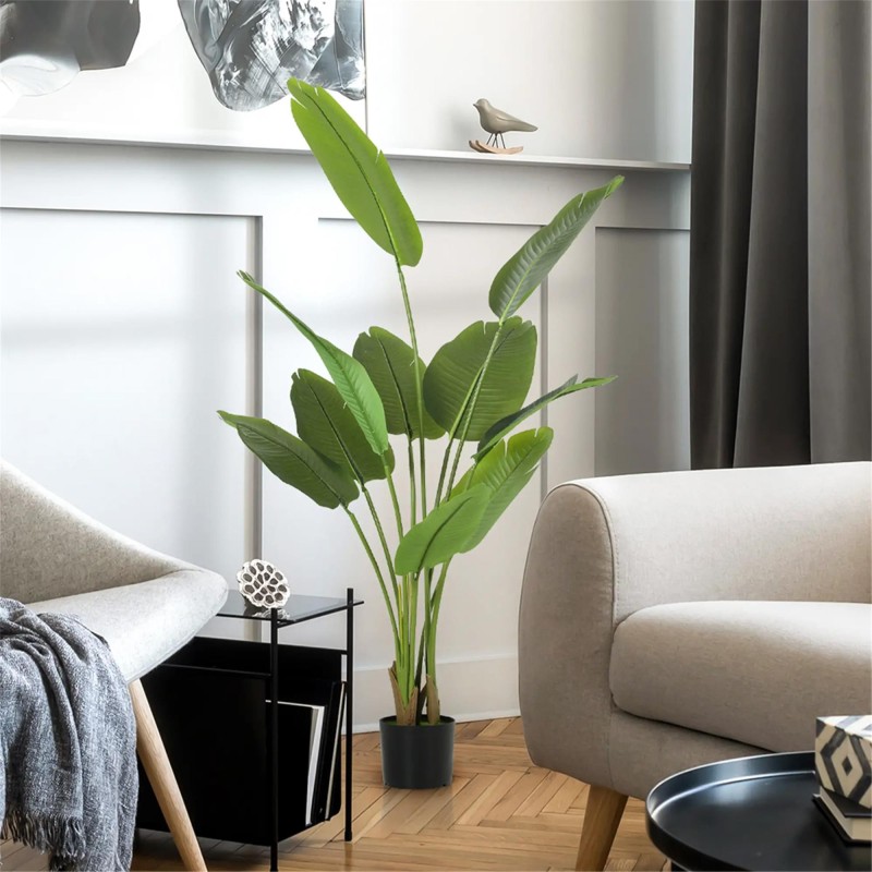 Planta de Oficina PALMA, Altura 160 cm, Bananera Artificial con Maceta Incluida