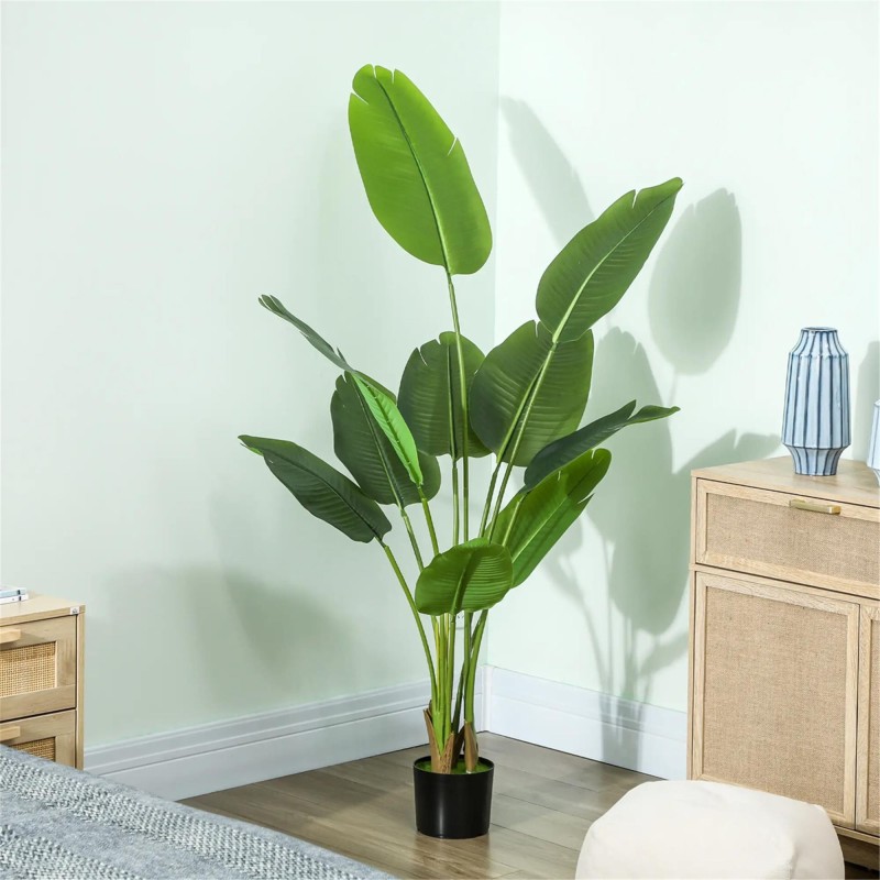 Planta de Oficina PALMA, Altura 160 cm, Bananera Artificial con Maceta Incluida