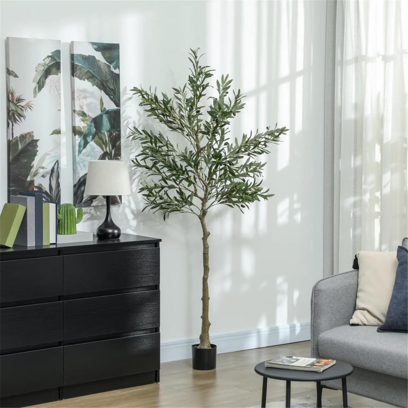 Planta de Oficina CASIA, Altura 180 cm, Olivo Artificial con Maceta Incluida