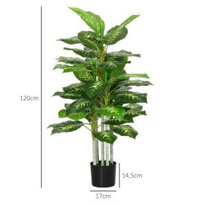 Planta de Oficina PALI, Altura 120 cm, Aglaonema Artificial con Maceta Incluida